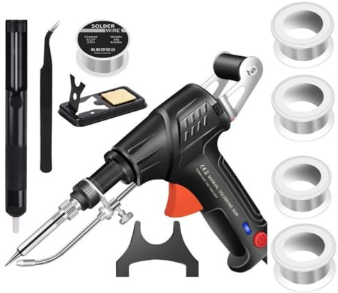 Industrial Soldering Iron Kit, Electric Welding Tool with Internally/Externally Heated, Multi-Function Automatic Corded Soldering Gun for Home DIY (Internally Heated Black)