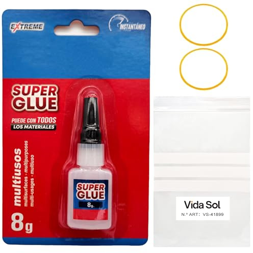 VIDA SOL Pegamento Instantáneo Extreme Super Glue Multiusos, Ultra Fuerte Para Madera, Plástico, Caucho, Metal, Papel, Cerámica, etc. Pega en 10 Segundos, Secado Rápido y Duradero, 8G