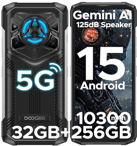 DOOGEE Rugged Smartphone 5G Blade 20 Play, Effetto Luce LED, 125dB Altoparlante, 32GB+256GB Gemini AI Telefono Rugged, 50MP AI+20MP Visione Notturna, Android 15/MTK 7050/6.56/10300mAh/NFC/Dual SIM