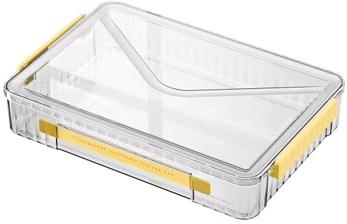 Marte Vanci Boîte de rangement en plastique avec couvercle - Transparent - Format A4 - Portable - Avec poignée - Organiseur transparent pour photos, loisirs créatifs, documents, lettres, scrapbooking