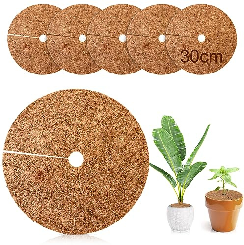 ROTKUSZ 6 Pezzi Disco in Fibra di Cocco, 30cm Pacciamatura Cocco, Cocco Pacciamatura Stuoia di Piante, Cocco per Protezione Piante, Copertura Invernale per Piante in Vaso, Protezione Antigelo