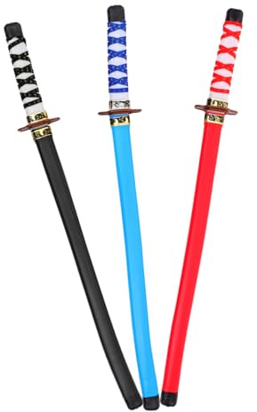 BESPORTBLE Set 3 Spade Giapponesi Giocattolo Leggere per Bambini 8-12 Anni, Accessori Cosplay e Bomboniere per Feste, Spade Colorate Rosso Blu Nero Impugnatura Liscia e Sicura per Giochi
