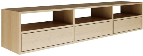 Selsey TV Lowboard - Lindberg-Eiche Farbe Moderne Fernseher Kommode 150 x 30 x 30 cm (BxTxH) TV Unterschrank für Wohnzimmer Schrank mit Klappen Push to Open Lowboard Hängend TV Cabinet Wandmontage