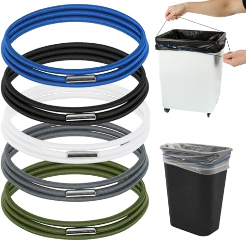 5 Pack Trash Can Bands Trash Can Rubber Bands Large Elastic Band for 13 To 30 Gallon Garbage Cans Stretch Garbage Bag Band for Kitchen Office School, 5 Colors