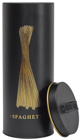 HowHomely | Barattolo in metallo nero oro – Contenitore per pasta, per alimenti, zuccheriera cucina, barattolo decorativo