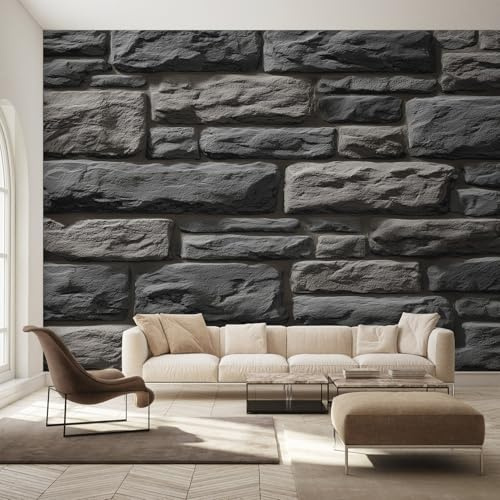 Générique Papier Peint Intissé Mur en Pierre Noire, Papier Peint Panoramique Pierre Naturelle Rustique pour Salon Chambre Bureau Couloir, Décoration Murale, 150 x 105 cm (L x H) Y&W35