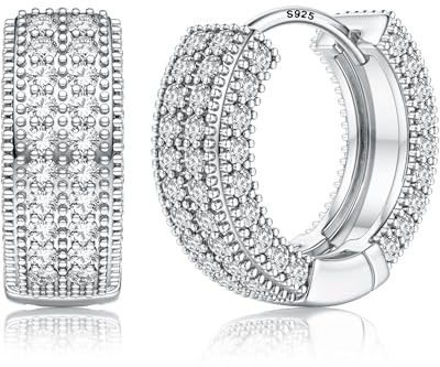 FIOROYAL Ohrringe Herren -Hypoallergene Klein Creolen Silber 925 Trendy Dick Leichtgewicht CZ Huggie Ohrringe für Herren-Schlaf Silber Creolen Diamant Unisex Ohrringe