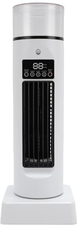 banapoy Ventilatore a Torre da Tavolo, Ventola Nebulizzante di Raffreddamento a Torre Senza Lama da Tavolo USB, 6 velocità, Temporizzazione 6 Ore, Luce Notturna a 7 Colori, 2 Impacchi di Ghiaccio,
