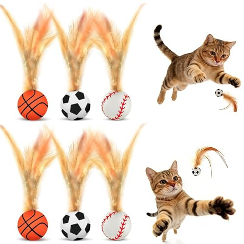 6 PCS Pelota Gato, Pelotas para Gatos con Plumas, Gato Juguete Pelota, Bola de Juguetes de Espuma para Gatos de 2,5 CM Pelota de Juguete interactiva para Gatos Pelota de Juguete para Jugar Deportes
