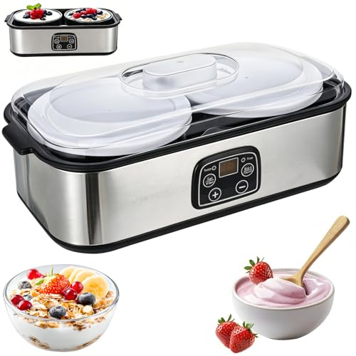 Yogurtera de 2 litros, máquina de yogur con 2 recipientes de cristal