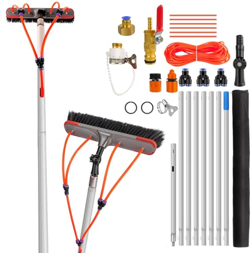 Telescopic Window Cleaner Water Fed 23FT/7M Extendable Telescopic Water Fed Window Cleaning Pole Aluminium Cleaner for Solar Panels, Conservatory Roofs, Caravan & Patio, Window Cleaning Equipment