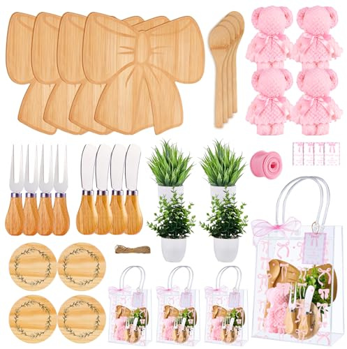38 pezzi premio per baby shower per vincitori del gioco in bambù forchetta spalmatori burro sottobicchieri asciugamano pianta artificiale in vaso sacchetto regalo per baby shower bomboniere addio al