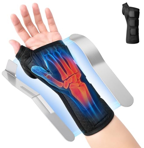 AOOWU Muñequera Tunel Carpiano con 2 Férulas y Apertura del Pulgar Suave, Muequera Ortopedica para Esguince Artritis, Ajustable, Muñequera Férula para que Tendiditis, Alivio del Dolor, Izquierda(S/M)