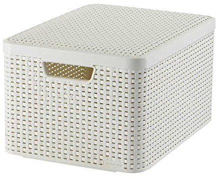 Curver 205862 - Scatola con coperchio finto vimini in polipropilene, misura grande