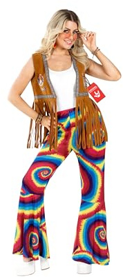 Fun Shack Karneval Hippie utsvängda byxor för kvinnor, utsvängda dambyxor, färgglada hippie-byxor, hippie-byxor dam karneval – XXL