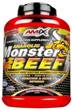 Amix - Monster Beef Protein - Suplemento Alimenticio - Mejora del Rendimiento - Proteína de Suero - Glutamina en Polvo - Nutrición - Proteína de Ternera - Sabor Chocolate - Bote de 1 Kg