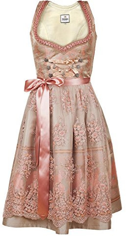Edelnice Trachtenmode Exklusives Designer Midi Dirndl Rosalie inkl. Spitzen Dirndlschürze und Charivari Gr. 32-54, Rosa, 38