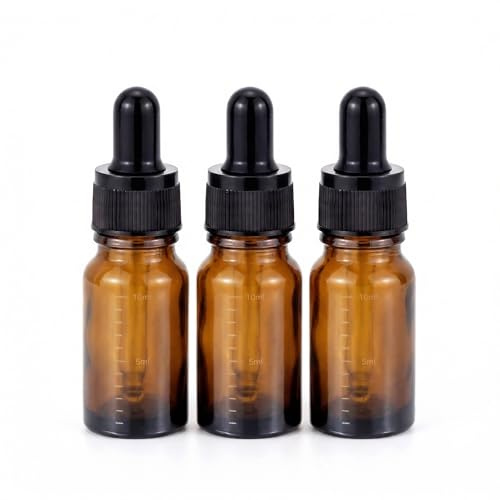 3 piezas vacías recargables de vidrio ámbar graduado botella gotero de aceite esencial cosméticos Elite contenedor de líquido titular de olla con gotero de pipeta de vidrio (10 ml/3.4 oz)