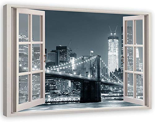 Feeby Bilder - Foto Geschenk - Fensterblick New York Grau - 120x80 cm XXL 1tlg - Leinwandbilder Wohnzimmer - Wandbild über dem Bett - Bild Schlafzimmer - Aesthetic Zimmer Deko - Modern Pictures