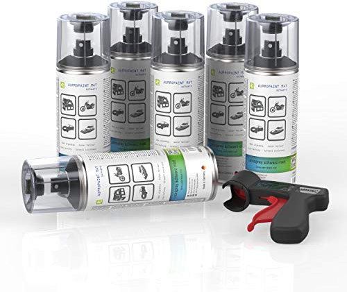 AUPROTEC Lackspray AUPROPAINT MAT schwarz matt Sprühlack Auto Lack Spray 6x 400ml + 1x Original Pistolengriff