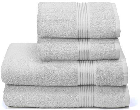 GLAMBURG Ultra Soft 4er-Pack Handtuch-Set, Baumwolle, enthält 2 übergroße Badetücher 70 x 140 cm, 2 Handtücher 50 x 90 cm, für den täglichen Gebrauch, kompakt und leicht — hellgrau