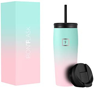 IRON °FLASK Nomad Tumbler - 590 ml, 2 Lids (Straw/Flip), Vacuum Insulated Stainless Steel Bottle, Double Walled, Thermo Coffee Travel Mug, Water Metal Canteen