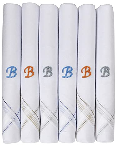 Caruso Italy Herren Initialen Monogramm Taschentücher A–Z Stickerei 100% Baumwolle Weiß Pocket Square 6er Set 46x46 cm Weich Saugfähig Elegant Geschenkidee Klassisch Herren Accessoire