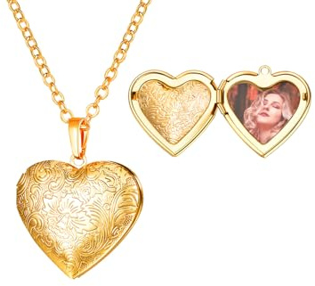 U7 Damen Medaillon zum Öffnen für Bilder personalisiert Foto Text Herzanhänger Rose/Punkte/Streifen/Blumen Muster Halskette Amulett Modeschmuck für Frauen Mädchen