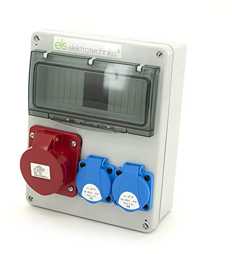 ELS Elektrotechnika Distributore di corrente da parete, vuoto, 2 x 230 V e 1 x CEE16A, per interni ed esterni, per retrofit con dispositivi modulari, cablato