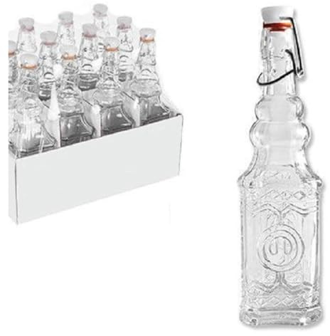 OISE ART STORE Trade Shop - Set 12 Pz Bottiglie in Vetro Quadrata Decorata con Tappo Meccanico 150 Ml 108008