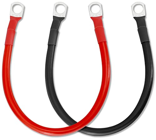 Gorffy Cavo Batteria 30cm 2 Pezzi, Cavo Batteria Auto 5AWG 16mm², Cavi Batteria Auto con Terminali ad Anello SC16-10, Cavi Auto Batteria in Filo di Rame per Auto e Camion (30cm)