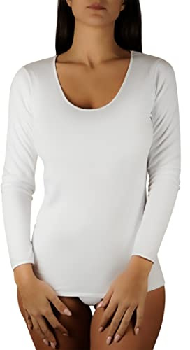 Clessidra Pacco da 3 Maglie Intime Donna a Manica Lunga in Caldo Cotone Felpato Made in Italy, Maglietta Intima Donna, Cotone, T-Shirt Donna, Maglia Manica Lunga, Canottiera PT2310 (6, Bianco)