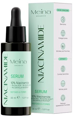 Meina 10% Niacinamide Serum gegen Pickel und Akne mit Zink, Centella Asiatica und Bio Aloe Vera Basis, CICA Gesichtsserum, Vegan, Gesichtspflege, Schnell einziehend, Kein klebriges Gefühl, 30ml