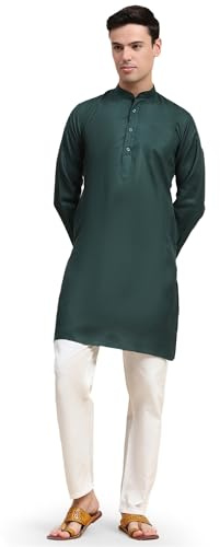 SKAVIJ herr indisk kurta pyjamas kaftan knapp ner långärmad Henley bomull vardaglig klänning byxor skjorta set, gRÖN, S