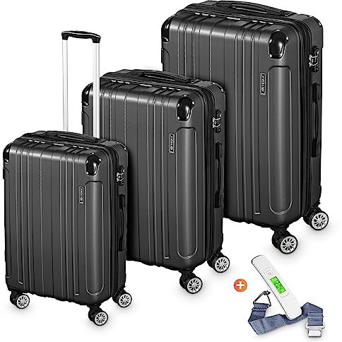 VESKA 3tlg. Hartschalenkofferset Hard Shell Reisekoffer Kofferset Trolley Koffer Hartschalenkoffer Reisekofferset Rollkoffer TSA Zahlenschloss 4 Rollen ABS-Hartschale M-L-XL (anthrazit)