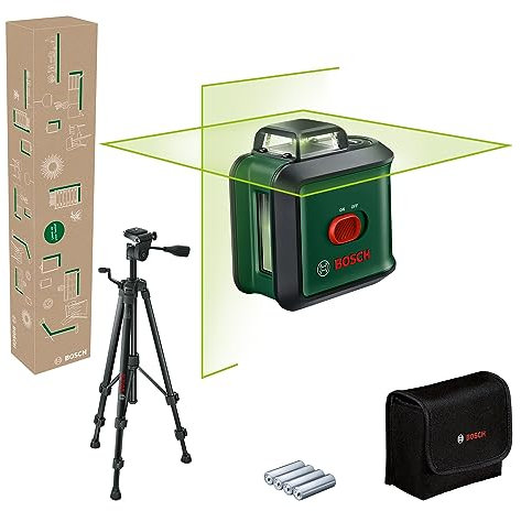 Bosch Kreuzlinienlaser UniversalLevel 360 mit Premium-Stativ (vertikale + horizintale Laserlinien inkl. 360° zum Ausrichten im ganzen Raum, im E-Commerce Karton)