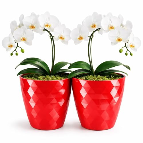 PECZEKO glänzender Blumentöpfe, Kunststoff-Pflanzentöpfe, dekorativer Blumentopf für große und kleine Blumen, 2er-Set Blumentöpf, Pflanztopf, Kräutertopf, (2 Pack) Rot, ø 30 cm