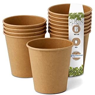 GREENBOX 50 Stück 180 ml / 7,5 oz braune Pappbecher Ø 70 mm | umweltfreundlich, recycelbar & ungebleicht | Kaffeebecher to go