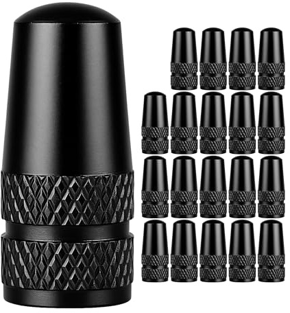 Bouchons de Valve de vélo en Aluminium, 20 pcs, en Noir, pour Les pneus de vélo avec Valve Dunlop et Presta, Bouchons de Valve de Remplacement, Couvercle de Valve de Pneu de vélo