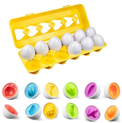 Juego de Huevos 12 PCS Set Easter Eggs, reconocimiento de Color y Forma educativa Sortere Skills Study Early Learning Educational Fine Motor Skill
