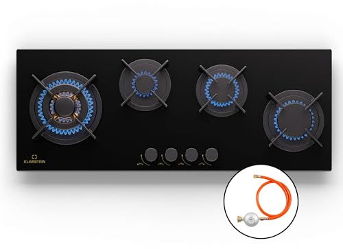 Klarstein Cocina Butano 4 Quemadores 8600W, Fogones Portátil Camping, Placa Gas Acero Inoxidable, Encimera para Cocinar en Exterior
