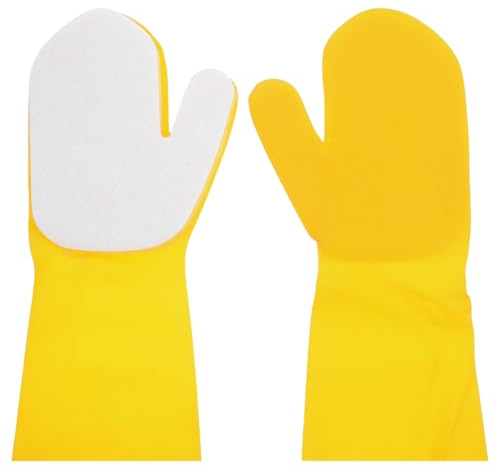 Angoily Reusable Cleaning Gloves for Household Use with Non-Slip Waterproof Sponge Kitchen Dishwashing and Bathroom Scrubbing Gloves 14 Inch Durable Wash Mitts