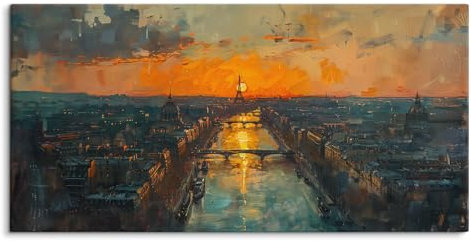 Paul Sinus Bilder auf Leinwand 120x60cm Paris Kunstvoll Kanal Horizont Sonnenuntergang Eiffelturm