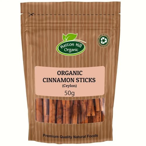 Organic Ceylon Cinnamon Sticks 50g by Hatton Hill Organic | Delicate Sweet Flavour, Perfect for Baking, Teas & Savoury Dishes, 100% Natural