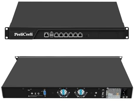 PeeliCeeli 19 Zoll Firewall Appliance B250 Core i7 9700, 6 x i225V 2.5GbE LAN 1U Router PC for VPN Server, 19” Rackmount OPNsense Hardware with VGA, Barebone (No RAM/SSD/System)