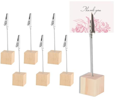 DHWEKU 6 STÜCKE Kartenständer, Fotohalter mit Klammern, Memo Clip Halter, Weihnachts Kartenhalter mit Krokodilverschluss Holzsockel Fotoständer Tischkartenhalter, für Bilder Karten Notizen