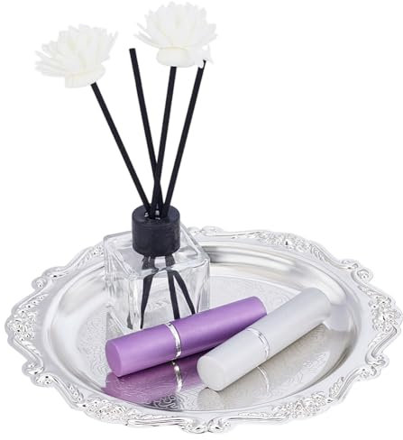 PH PandaHall 20cm Plateau de Présentation de Bijoux en Argent Plateau de Service Rond Plateau de Bougie de Style Vintage Distributeur pour Fête de Mariage Décoration de la Maison