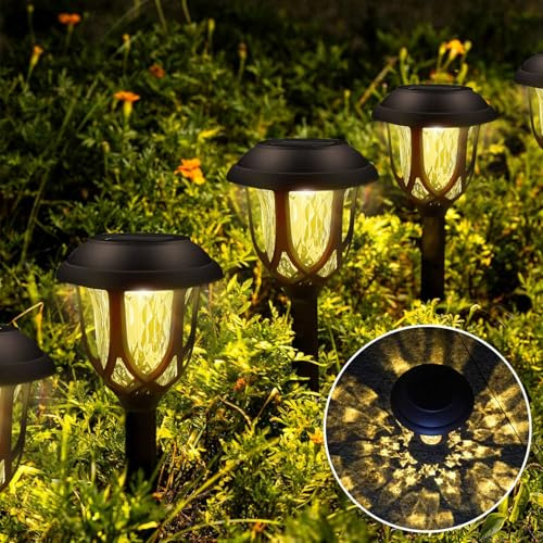 KALAHOL Solar Lights Outdoor Garden, IP44 Waterproof, Pathway Lighting, Dusk to Dawn Auto On/Off, Ornament Outdoor Solar Garden Light for Yard Lawn Patio Decorative (Warm White, 6 Pack)