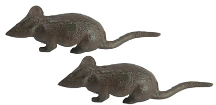 Fyne-Finds Set of 2 Cast Iron Running Mouse Ornament Decorative Desktop Statues Sculptures Figurines Home Garden