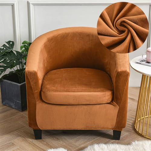 Chickwin Samt Sesselschoner Sesselbezug 2-Teilig, Stretch Einfarbig Sesselüberwurf Sesselhusse Club Chair Schonbezug für Cafe Stuhl Loungesessel Cocktailsessel Clubsessel (Braun)